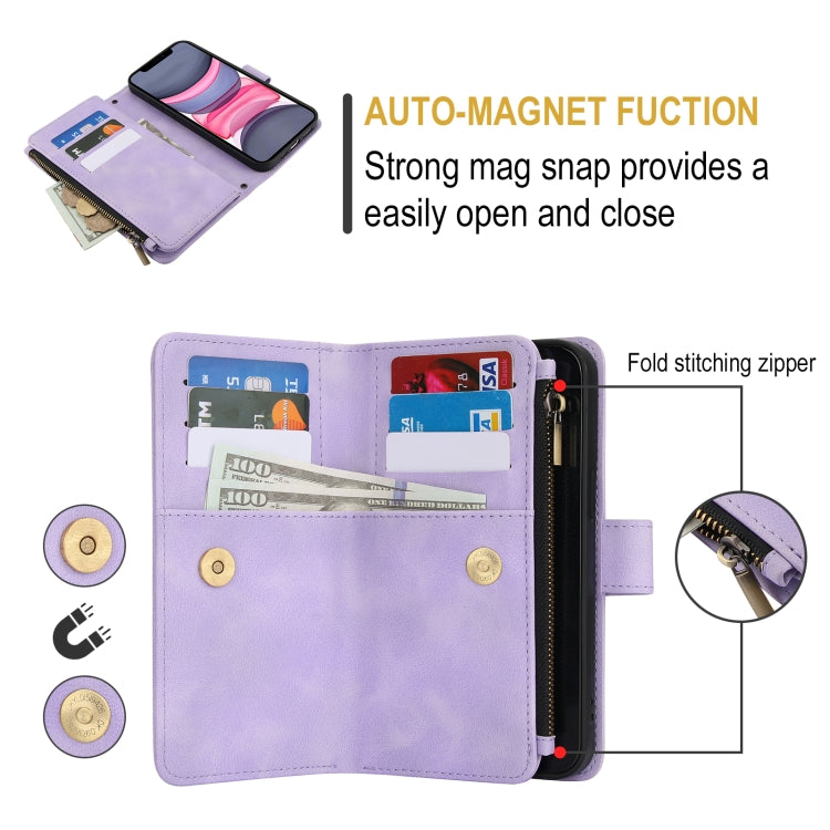 For iPhone 11 Dream 9-Card Zipper Wallet RFID Leather Phone Case with Lanyard