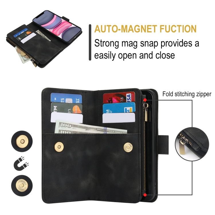 For iPhone 11 Dream 9-Card Zipper Wallet RFID Leather Phone Case with Lanyard