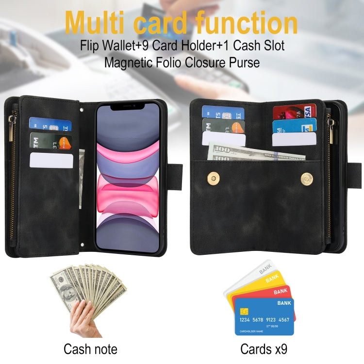 For iPhone 11 Dream 9-Card Zipper Wallet RFID Leather Phone Case with Lanyard