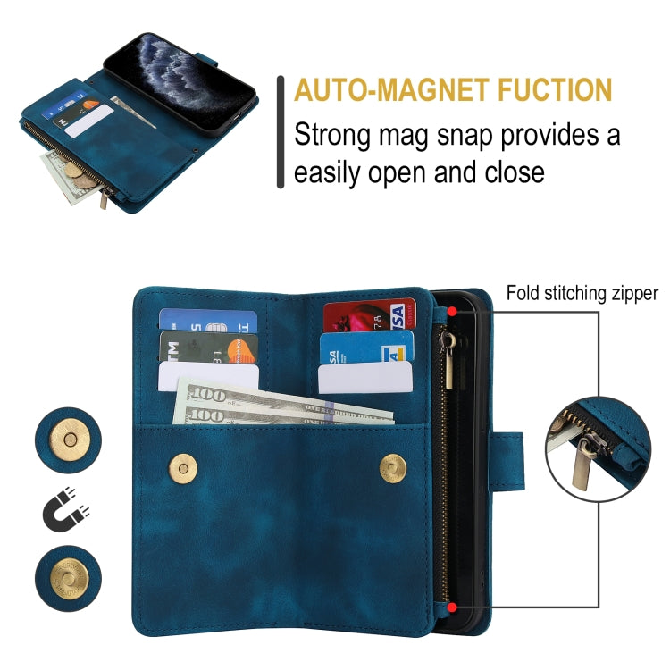 For iPhone 11 Pro Dream 9-Card Zipper Wallet RFID Leather Phone Case with Lanyard