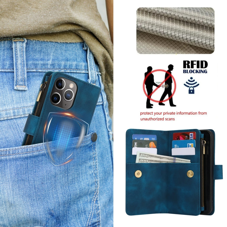 For iPhone 11 Pro Dream 9-Card Zipper Wallet RFID Leather Phone Case with Lanyard