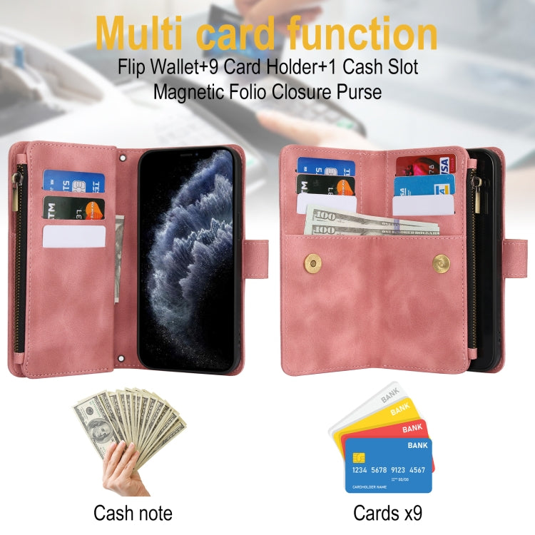 For iPhone 11 Pro Dream 9-Card Zipper Wallet RFID Leather Phone Case with Lanyard