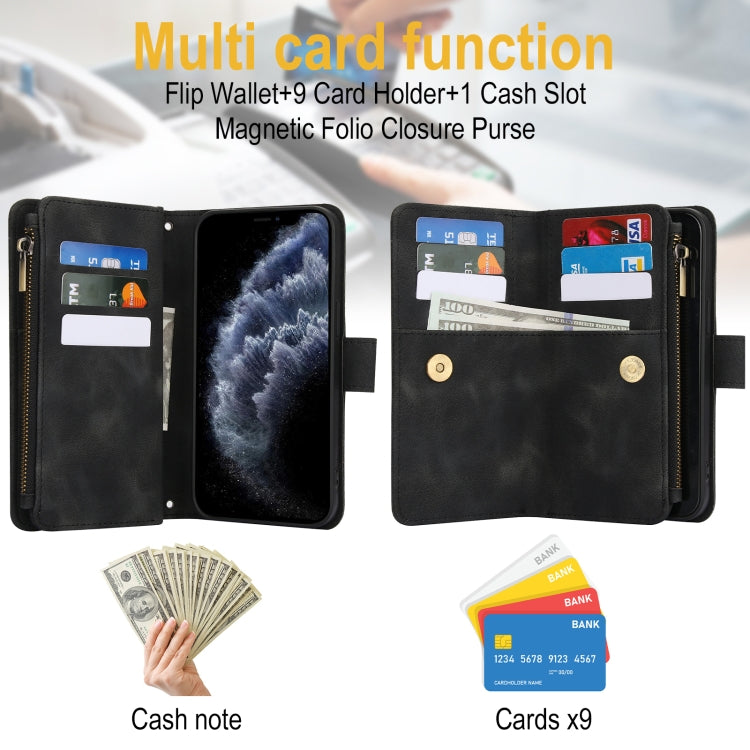 For iPhone 11 Pro Dream 9-Card Zipper Wallet RFID Leather Phone Case with Lanyard