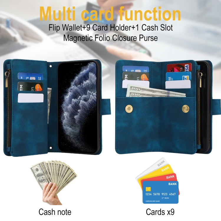 For iPhone 11 Pro Max Dream 9-Card Zipper Wallet RFID Leather Phone Case with Lanyard