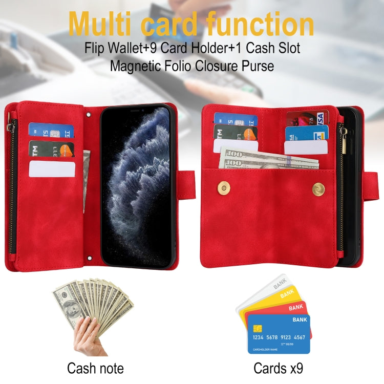 For iPhone 11 Pro Max Dream 9-Card Zipper Wallet RFID Leather Phone Case with Lanyard