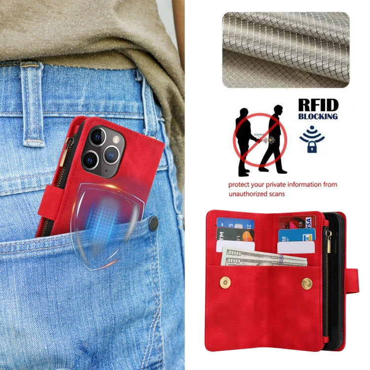 For iPhone 11 Pro Max Dream 9-Card Zipper Wallet RFID Leather Phone Case with Lanyard