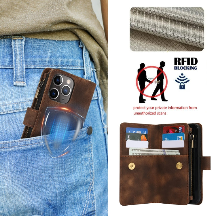 For iPhone 11 Pro Max Dream 9-Card Zipper Wallet RFID Leather Phone Case with Lanyard