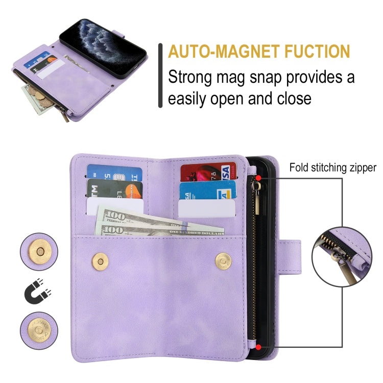 For iPhone 11 Pro Max Dream 9-Card Zipper Wallet RFID Leather Phone Case with Lanyard