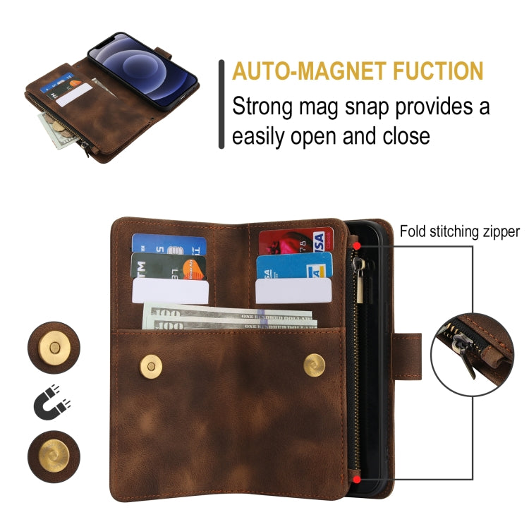 For iPhone 12 Dream 9-Card Zipper Wallet RFID Leather Phone Case with Lanyard