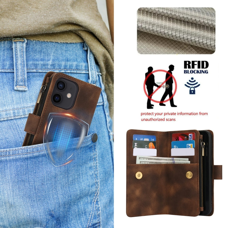 For iPhone 12 Dream 9-Card Zipper Wallet RFID Leather Phone Case with Lanyard