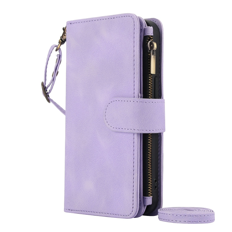 For iPhone 12 Dream 9-Card Zipper Wallet RFID Leather Phone Case with Lanyard