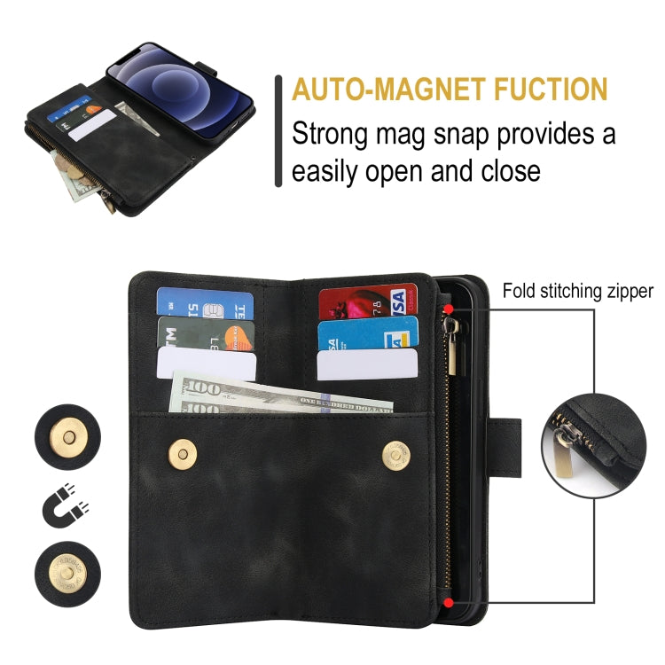 For iPhone 12 Dream 9-Card Zipper Wallet RFID Leather Phone Case with Lanyard