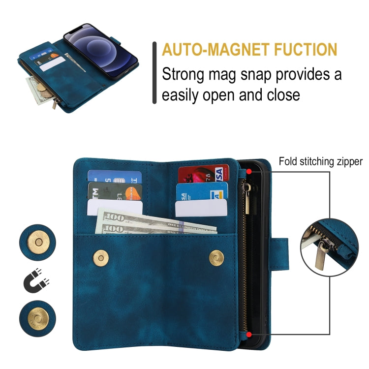 For iPhone 12 mini Dream 9-Card Zipper Wallet RFID Leather Phone Case with Lanyard