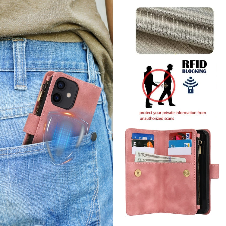 For iPhone 12 mini Dream 9-Card Zipper Wallet RFID Leather Phone Case with Lanyard