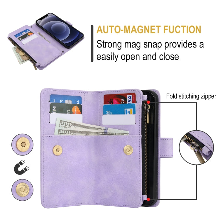 For iPhone 12 mini Dream 9-Card Zipper Wallet RFID Leather Phone Case with Lanyard