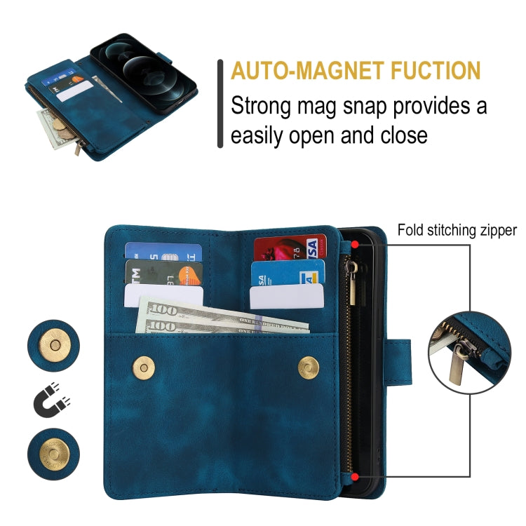 For iPhone 12 Pro Dream 9-Card Zipper Wallet RFID Leather Phone Case with Lanyard