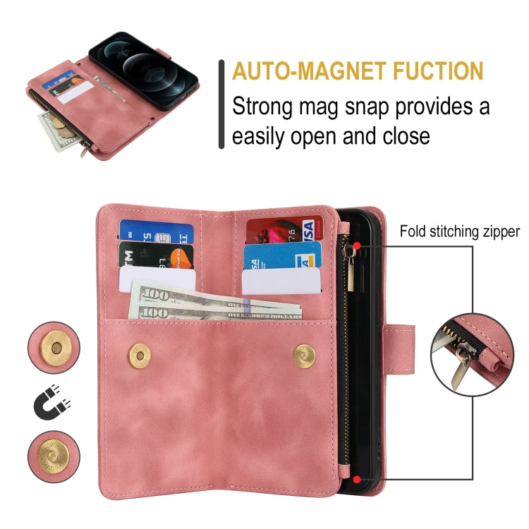 For iPhone 12 Pro Max Dream 9-Card Zipper Wallet RFID Leather Phone Case with Lanyard