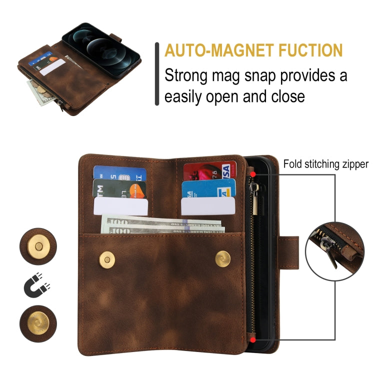 For iPhone 12 Pro Max Dream 9-Card Zipper Wallet RFID Leather Phone Case with Lanyard