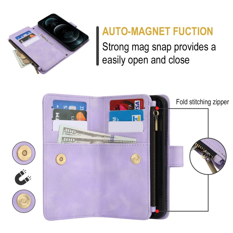 For iPhone 12 Pro Max Dream 9-Card Zipper Wallet RFID Leather Phone Case with Lanyard