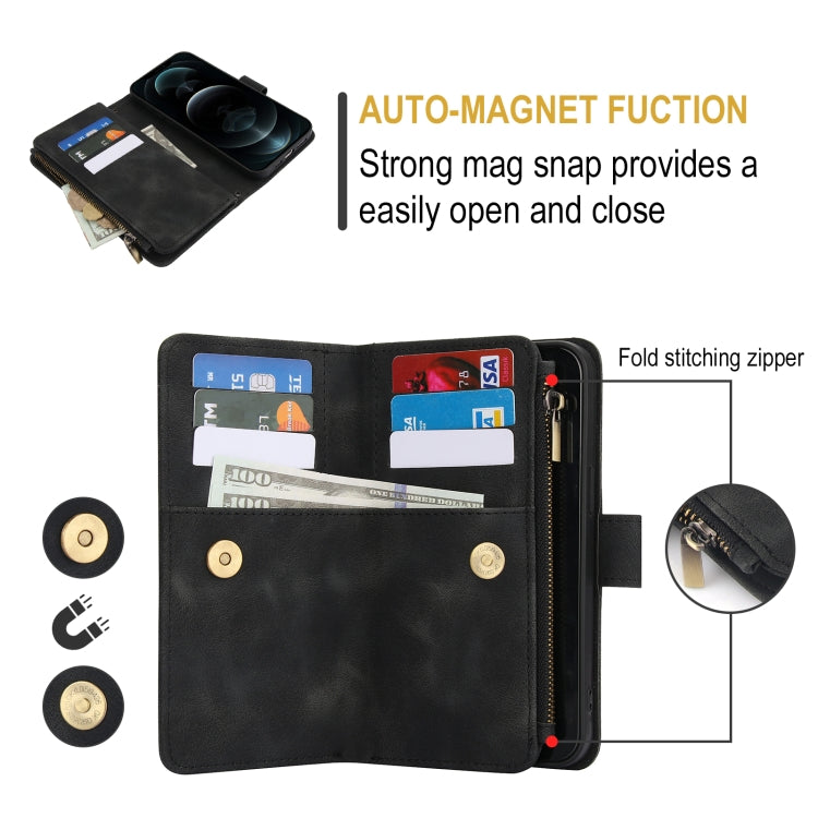 For iPhone 12 Pro Max Dream 9-Card Zipper Wallet RFID Leather Phone Case with Lanyard