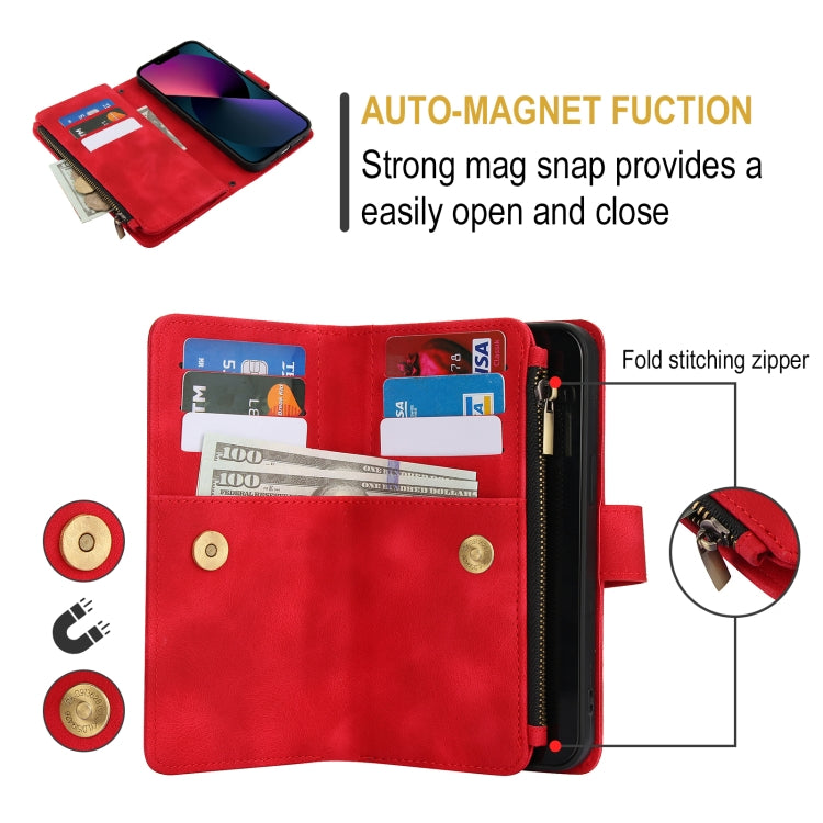 For iPhone 13 mini Dream 9-Card Zipper Wallet RFID Leather Phone Case with Lanyard