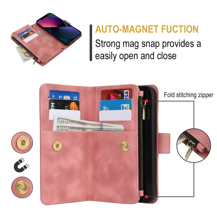 For iPhone 13 mini Dream 9-Card Zipper Wallet RFID Leather Phone Case with Lanyard