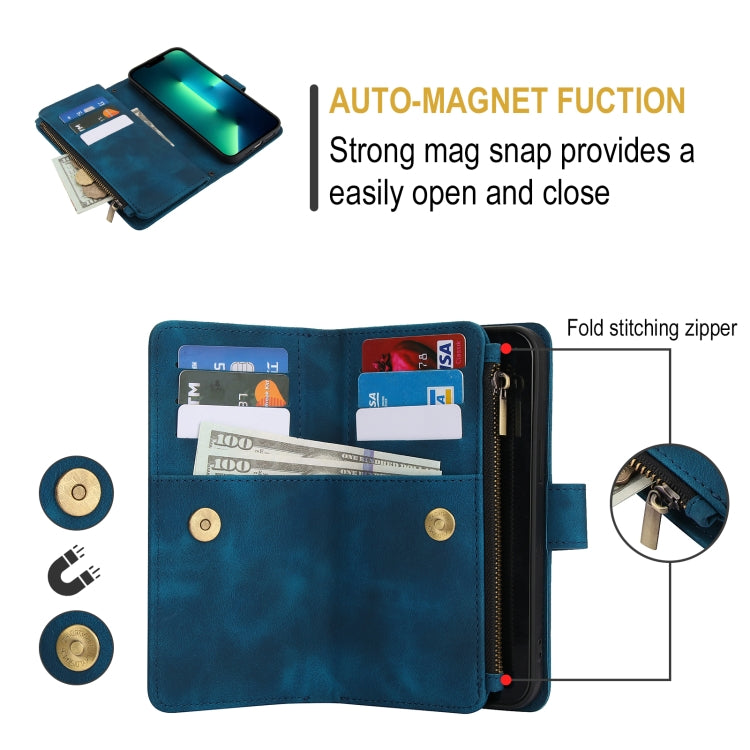 For iPhone 13 Pro Max Dream 9-Card Zipper Wallet RFID Leather Phone Case with Lanyard