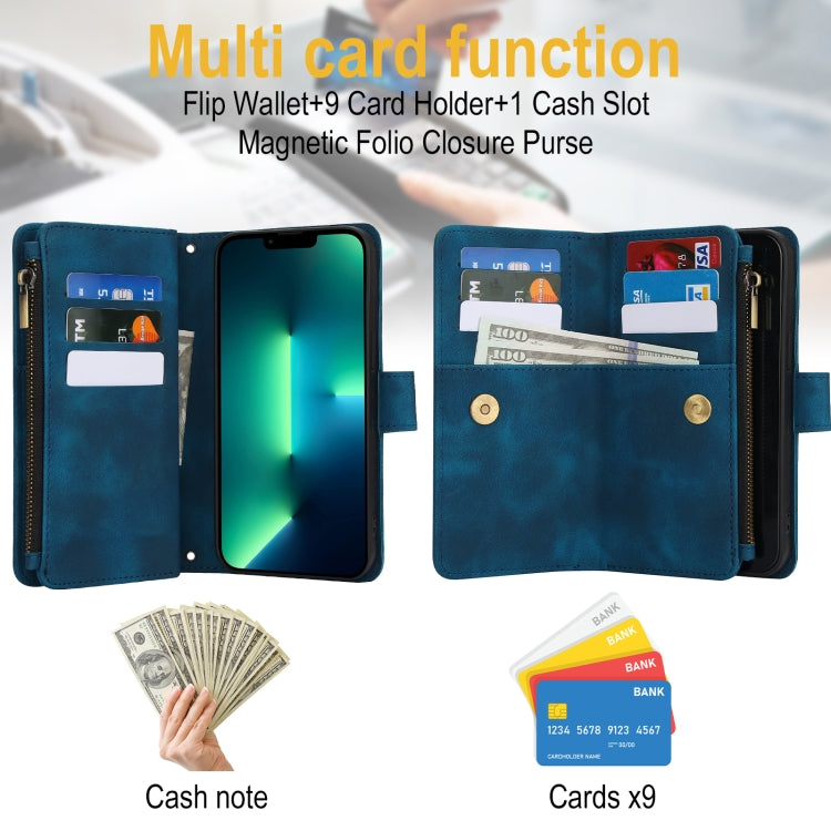 For iPhone 13 Pro Max Dream 9-Card Zipper Wallet RFID Leather Phone Case with Lanyard