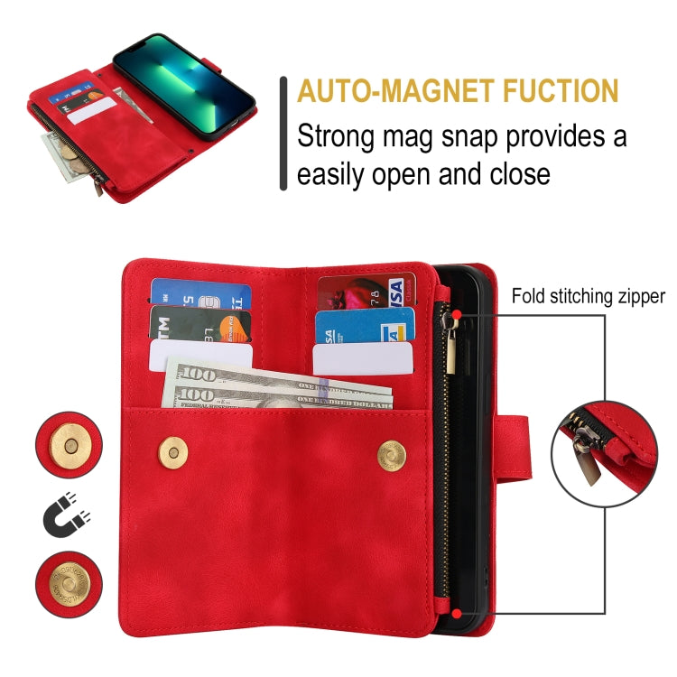For iPhone 13 Pro Max Dream 9-Card Zipper Wallet RFID Leather Phone Case with Lanyard
