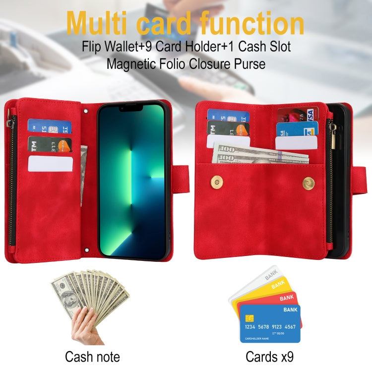 For iPhone 13 Pro Max Dream 9-Card Zipper Wallet RFID Leather Phone Case with Lanyard