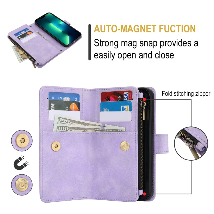 For iPhone 13 Pro Max Dream 9-Card Zipper Wallet RFID Leather Phone Case with Lanyard