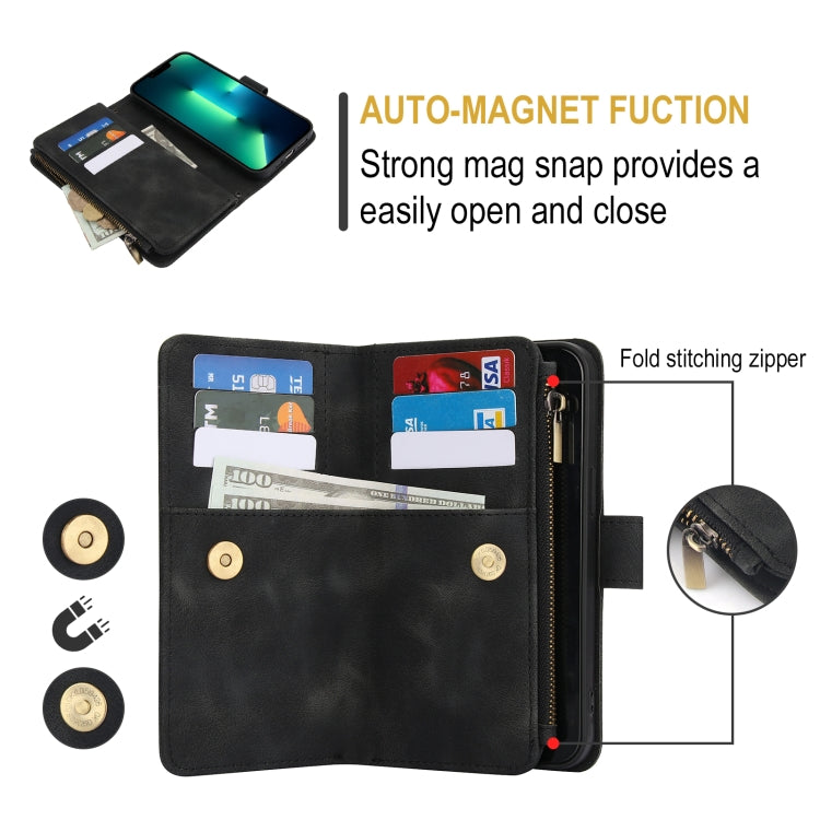For iPhone 13 Pro Max Dream 9-Card Zipper Wallet RFID Leather Phone Case with Lanyard
