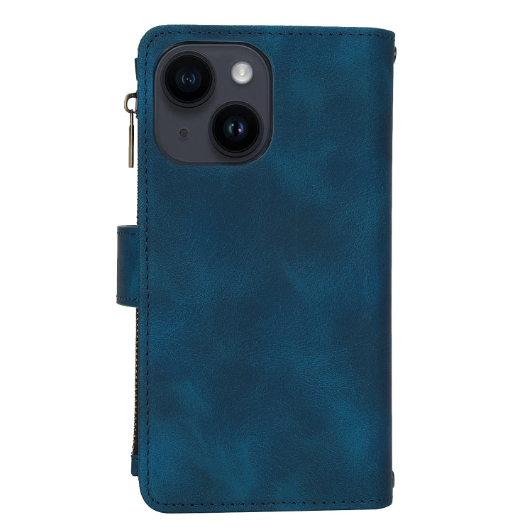 For iPhone 14 Plus Dream 9-Card Zipper Wallet RFID Leather Phone Case with Lanyard