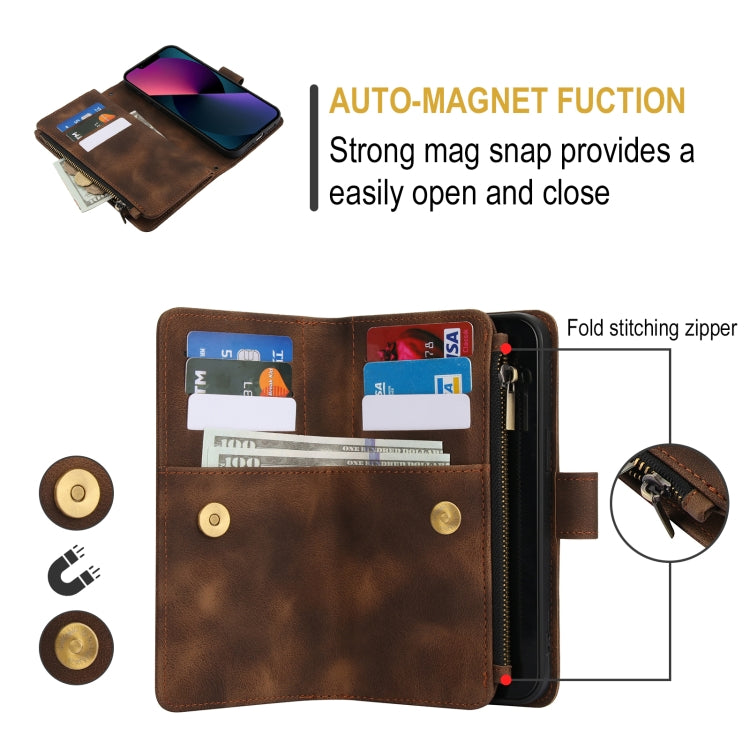 For iPhone 14 Plus Dream 9-Card Zipper Wallet RFID Leather Phone Case with Lanyard