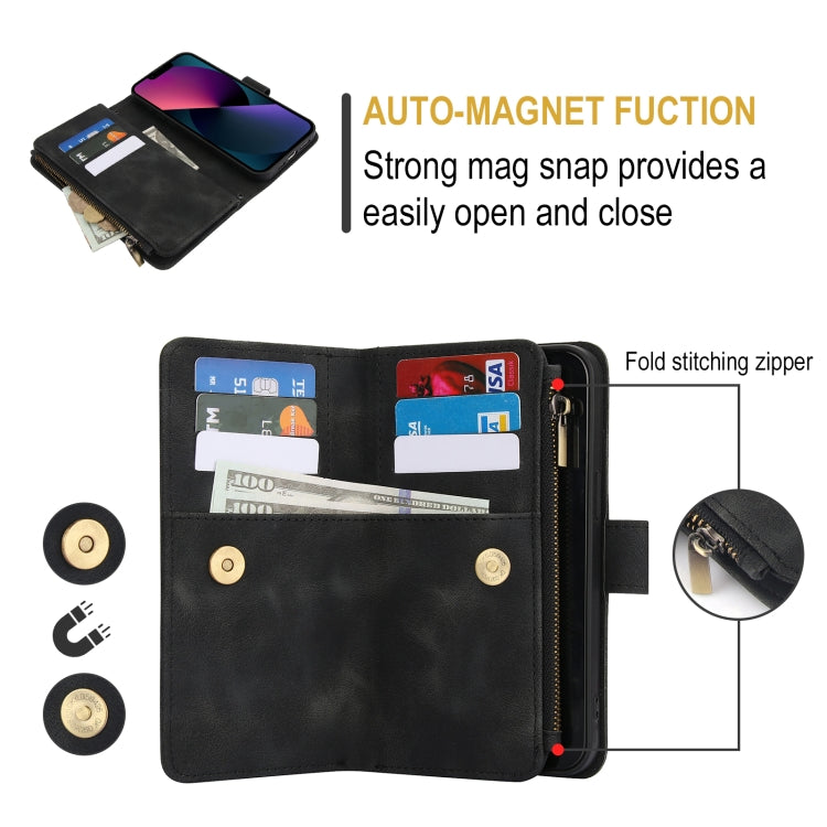 For iPhone 14 Plus Dream 9-Card Zipper Wallet RFID Leather Phone Case with Lanyard