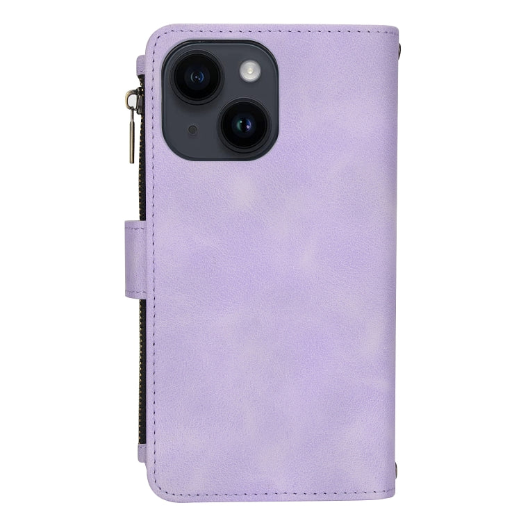 For iPhone 15 Dream 9-Card Zipper Wallet RFID Leather Phone Case with Lanyard