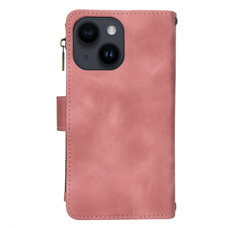 For iPhone 15 Plus Dream 9-Card Zipper Wallet RFID Leather Phone Case with Lanyard