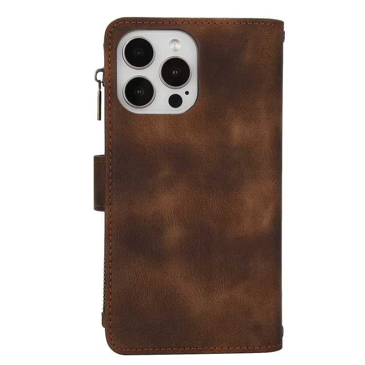 For iPhone 15 Pro Dream 9-Card Zipper Wallet RFID Leather Phone Case with Lanyard