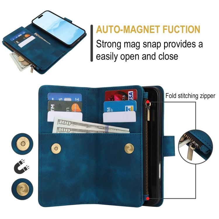 For iPhone 16 Dream 9-Card Zipper Wallet RFID Leather Phone Case with Lanyard