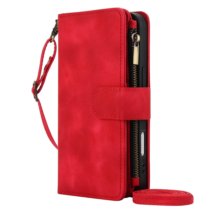 For iPhone 16 Dream 9-Card Zipper Wallet RFID Leather Phone Case with Lanyard