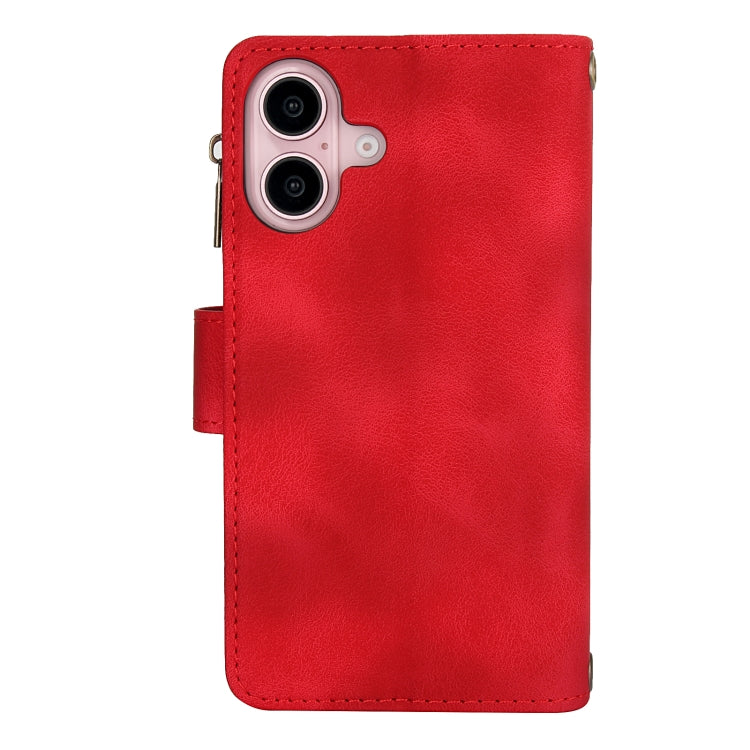 For iPhone 16 Dream 9-Card Zipper Wallet RFID Leather Phone Case with Lanyard