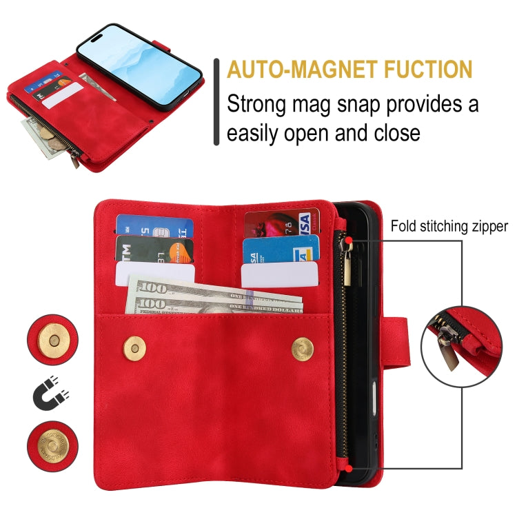 For iPhone 16 Dream 9-Card Zipper Wallet RFID Leather Phone Case with Lanyard