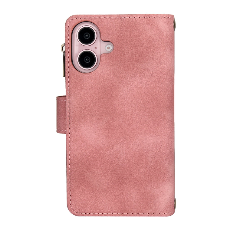 For iPhone 16 Dream 9-Card Zipper Wallet RFID Leather Phone Case with Lanyard