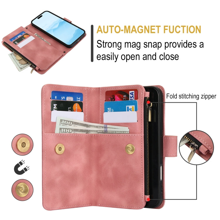 For iPhone 16 Dream 9-Card Zipper Wallet RFID Leather Phone Case with Lanyard