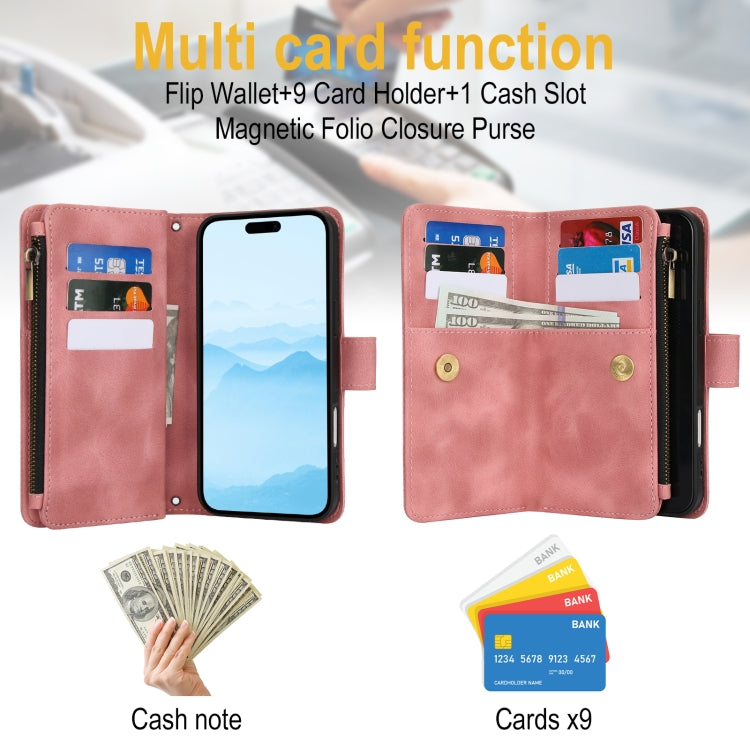 For iPhone 16 Dream 9-Card Zipper Wallet RFID Leather Phone Case with Lanyard