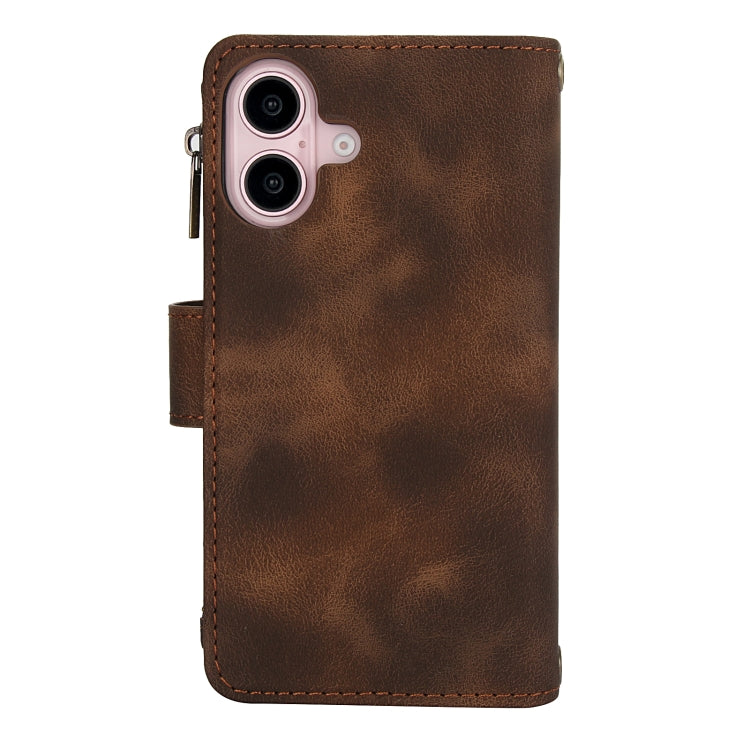 For iPhone 16 Dream 9-Card Zipper Wallet RFID Leather Phone Case with Lanyard