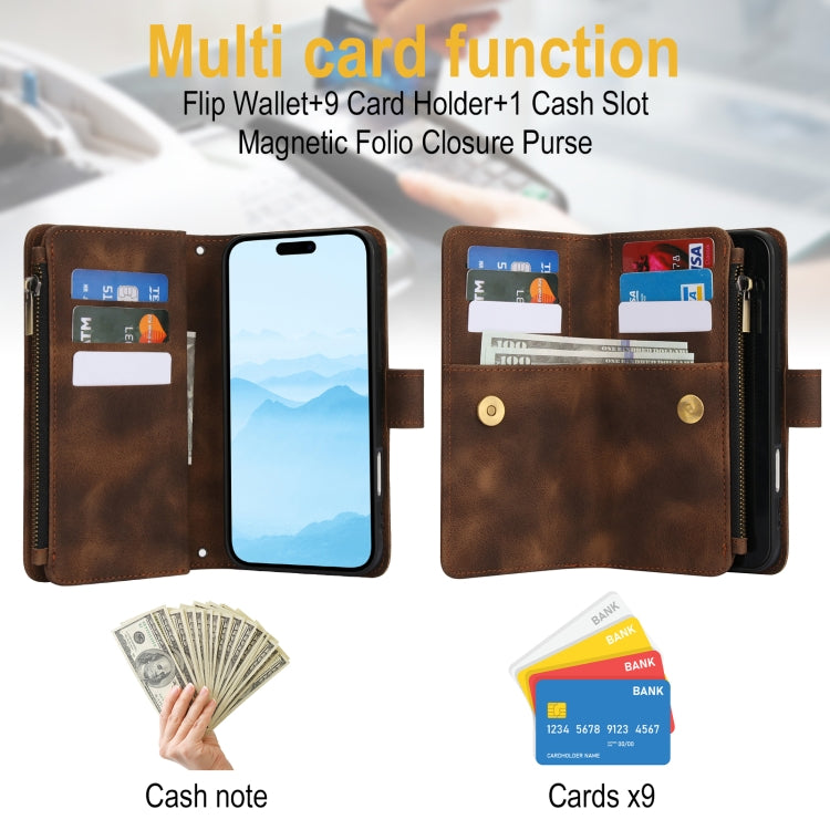 For iPhone 16 Dream 9-Card Zipper Wallet RFID Leather Phone Case with Lanyard