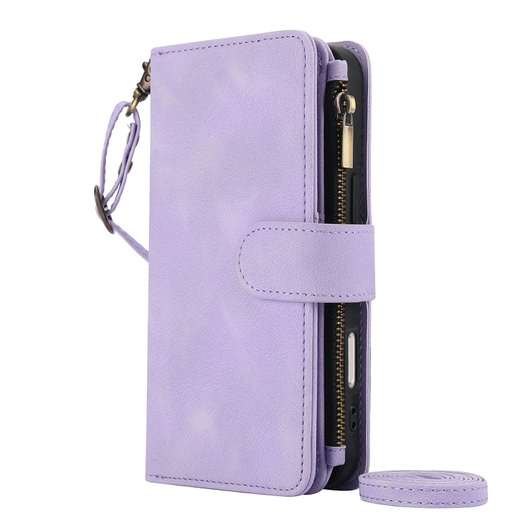 For iPhone 16 Dream 9-Card Zipper Wallet RFID Leather Phone Case with Lanyard