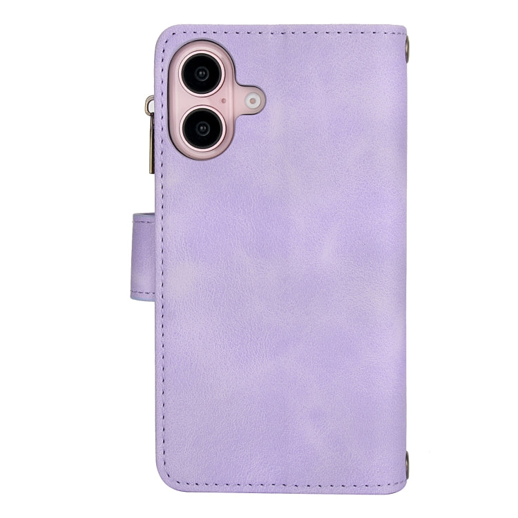 For iPhone 16 Dream 9-Card Zipper Wallet RFID Leather Phone Case with Lanyard