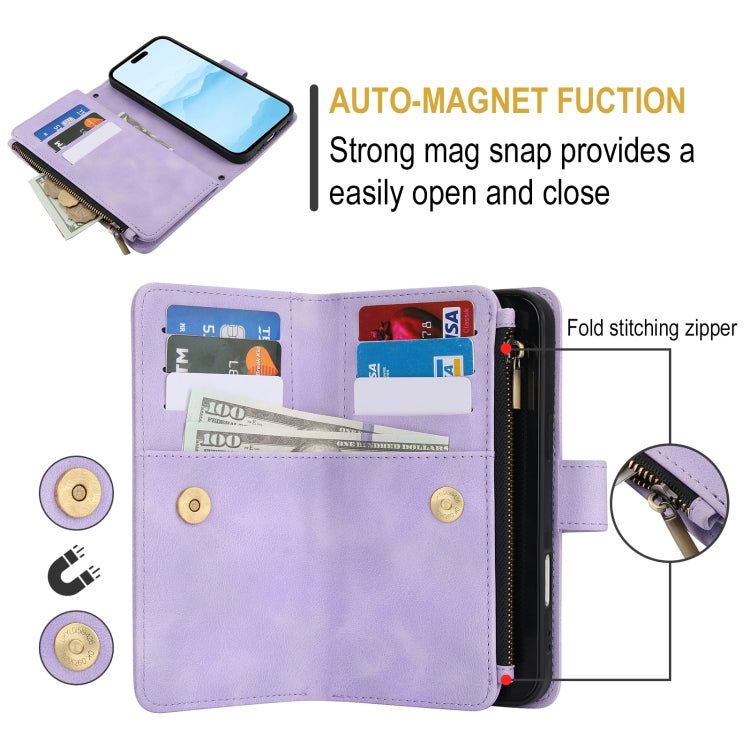 For iPhone 16 Dream 9-Card Zipper Wallet RFID Leather Phone Case with Lanyard